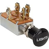 Universal Headlight Switch, 3 Position, Black Knob, 15 AMP 12V | Fits Hot Rods Street Rods Trucks, Screw Terminal Connections for Secure Wiring, Fits Panels Up to 3/8in Thick