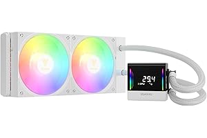 GAMDIAS CHIONE E4 240mm AIO Liquid CPU Cooler, Real-Time Digital Display Patented PWM Pump, 2 x 120mm Easy Cable Management Daisy Chained Fans w/ARGB Sync, Intel LGA 1851/1700/1200；AMD AM5/AM4, White