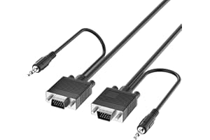 Fosmon VGA to VGA Cable for Monitor with Audio (25FT/7.62M Long) Male to Male VGA/SVGA/UXGA Cable with 3.5mm Audio Jack, Supp
