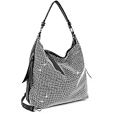 Rhinestone Hobo Handbag for Women, Sparkly Crystal Shoulder Bag with Detachable Crossbody Strap, Large Capacity Faux Leather Purse – Evening, Travel, Everyday Tote | Faux Leather, Rhinestones, Back Zipper Pocket, Sparkly Crystal Look, Large Hobo Capacity, 2-Way Strap Design