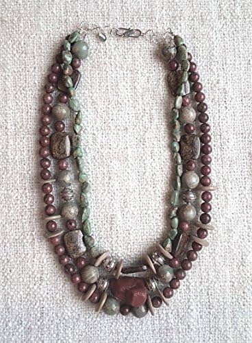The Morena - Handmade Jewelry - Sterling Silver Necklace designed with Jasper, Turquoise &amp; Bronzite Gemstones - Handcrafted Designer Jewelry