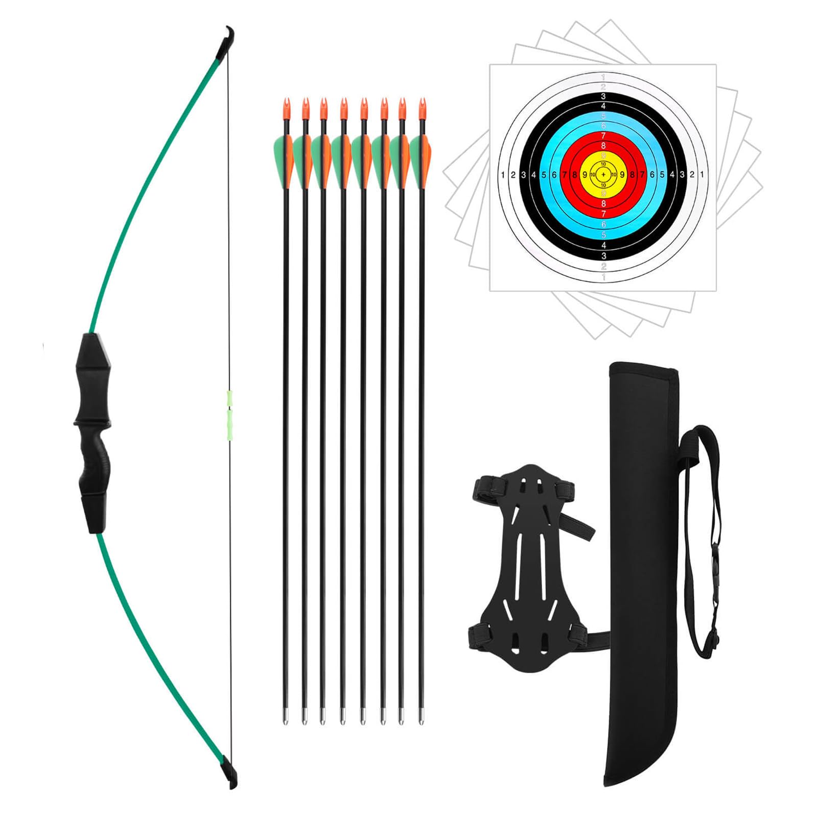 Dostyle Recurve Bow and Arrows Set Teenagers Archery Beginner Gift for Outdoor Archery Training (Green)