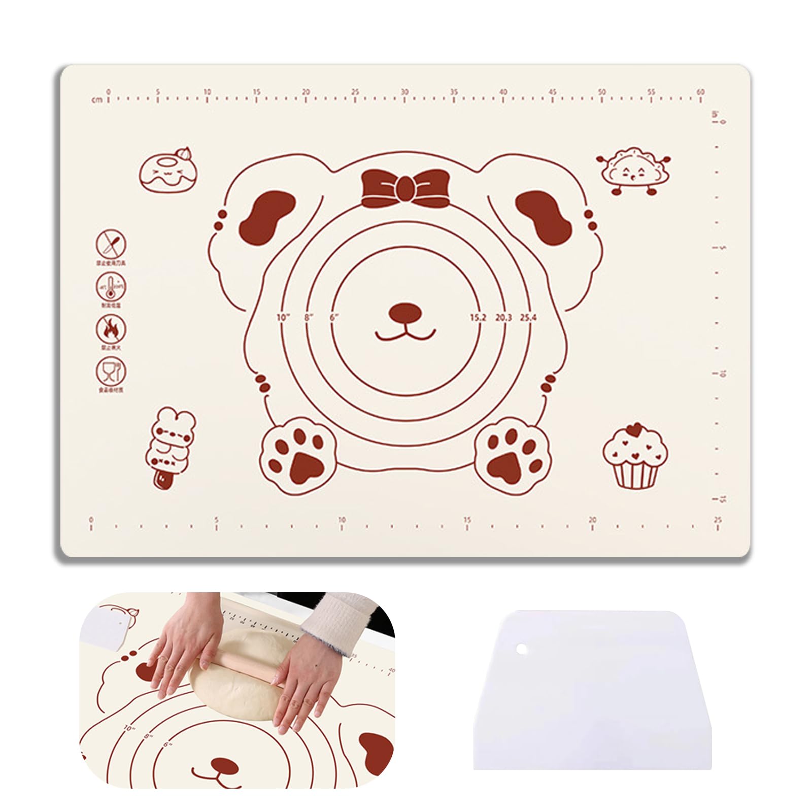 FOSDICK 50x40cm Non-Stick Silicone Baking Mat, Silicone Mat with Dough Scraper, Non-Slip Silicone Baking Sheets, Large Pastry Mat,Reusable Baking Sheet, for Pie/Bread/Pizza/Fondant