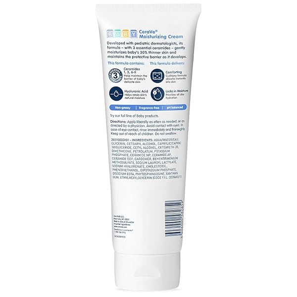 CERAVE BABY CREAM, GENTLE MOISTURIZING CREAM WITH CERAMIDES, FRAGRANCE, PARABEN, DYE & PHTHALATES FREE, RICH & NON-GREASY FEEL, GENTLE BABY SKIN CARE, 8 OUNCE