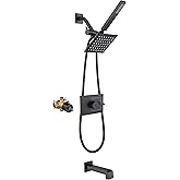 Shower Faucet Set Dual Shower Heads with Handheld Spray Combo and Tub Spout, All Metal Dual Shower Head Combo and 3-Way Diverter,Black Shower Head and Handle Set