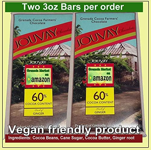 Grenadian Jouvay Chocolate"Touch of Ginger" 60% - 2 Bars @ 3.5 oz ea