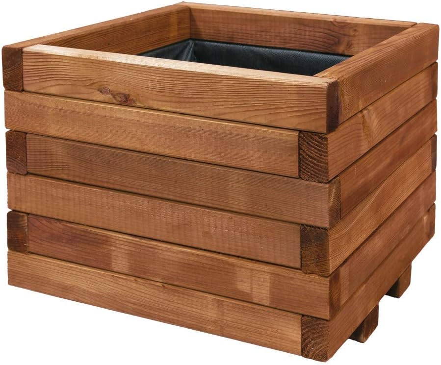 JARDINERA MADERA CUADRADA 'SPIRO' + GEOTEXTIL 50X50X40 MARRON OSCURO