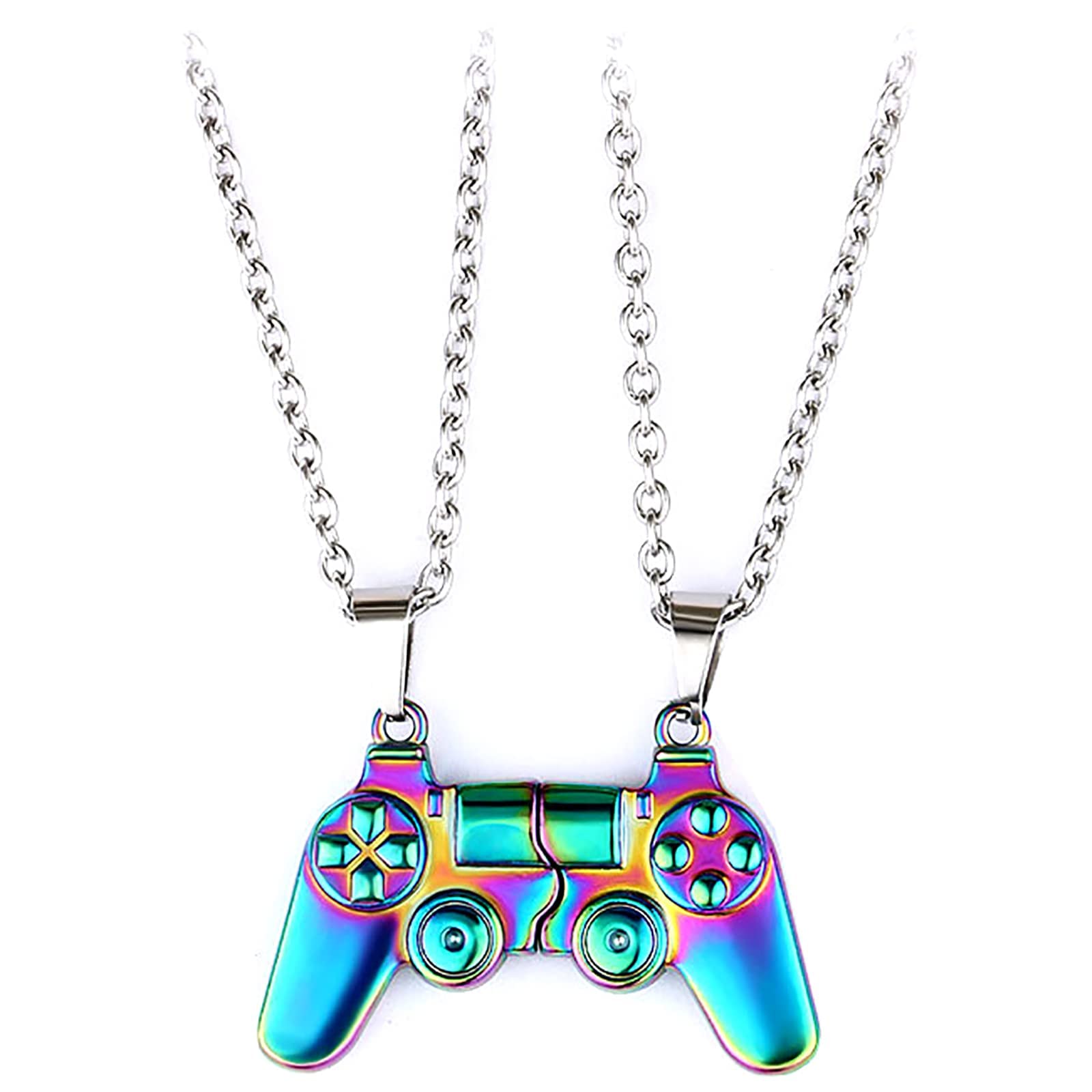 GAUEIOUR Game Controller Necklaces, 2-Pack Split Magnetic Colorful Copper Necklaces, Friendship & Love Gifts (Colored)