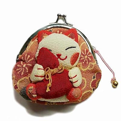 JapanBargain Japanese Maneki Neko Lucky Cat Coin Purse Bag, WhiteYellow