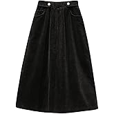 CHARTOU Women's Winter Corduroy Elastic Waist Ruffle A-Line Midi Long Skirt