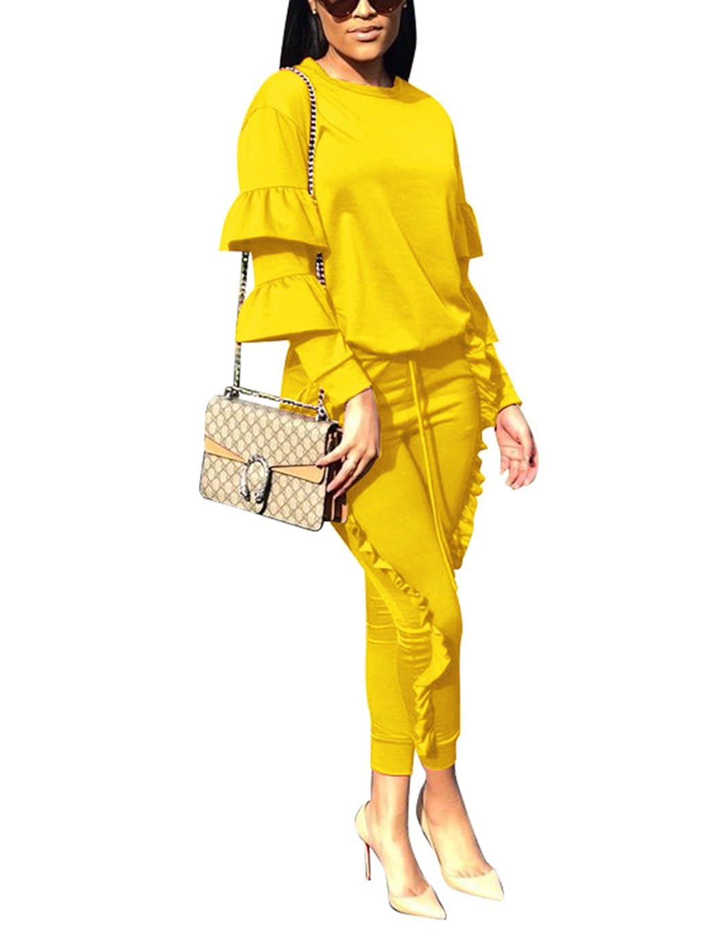 yellow sweatsuit set womens