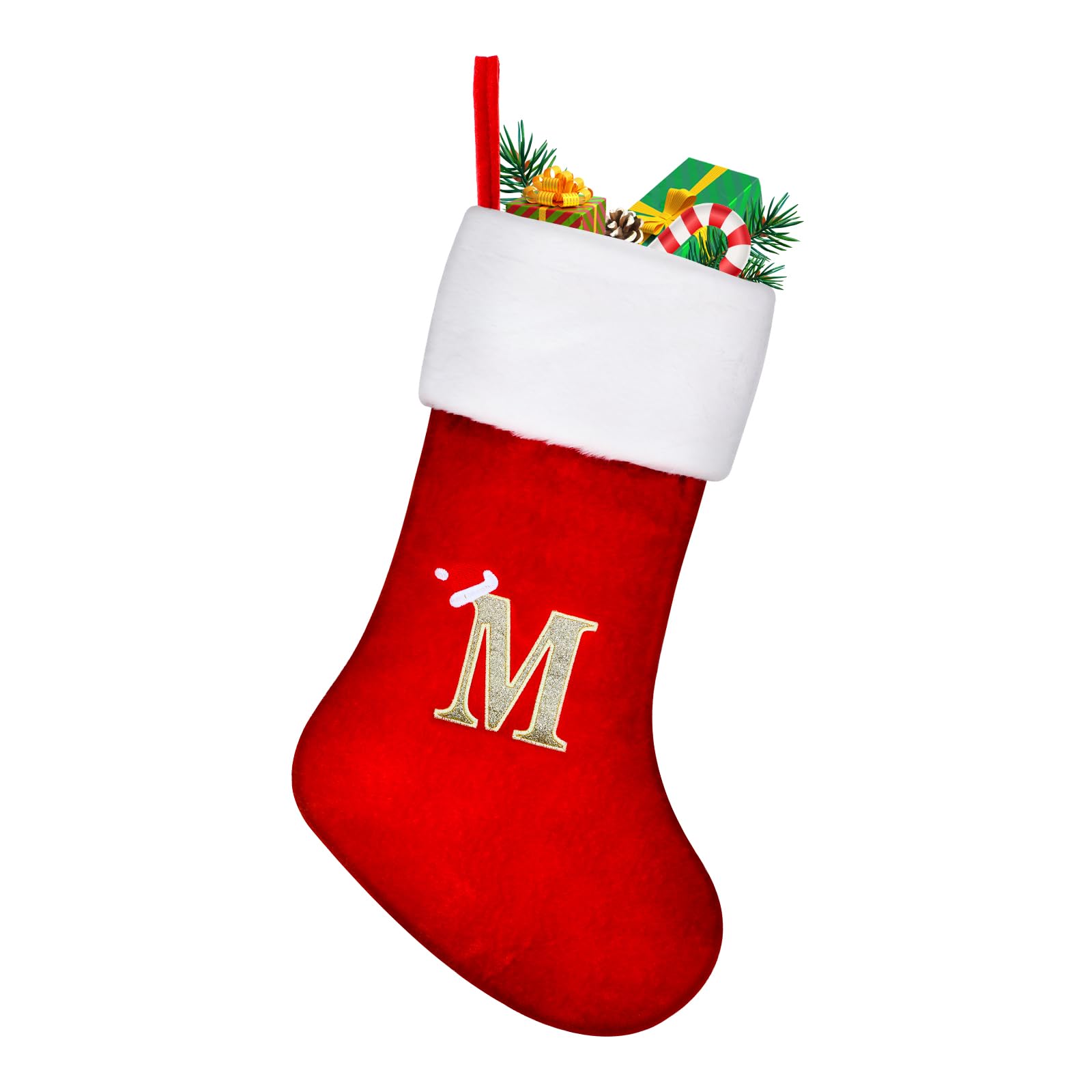 TOPWAYS Christmas Stockings, Large Monogram Xmas Personalized Embroidered Stockings with Letters, Red Fireplace Hanging Santa Socks for Christmas Decor Xmas Gift (M)