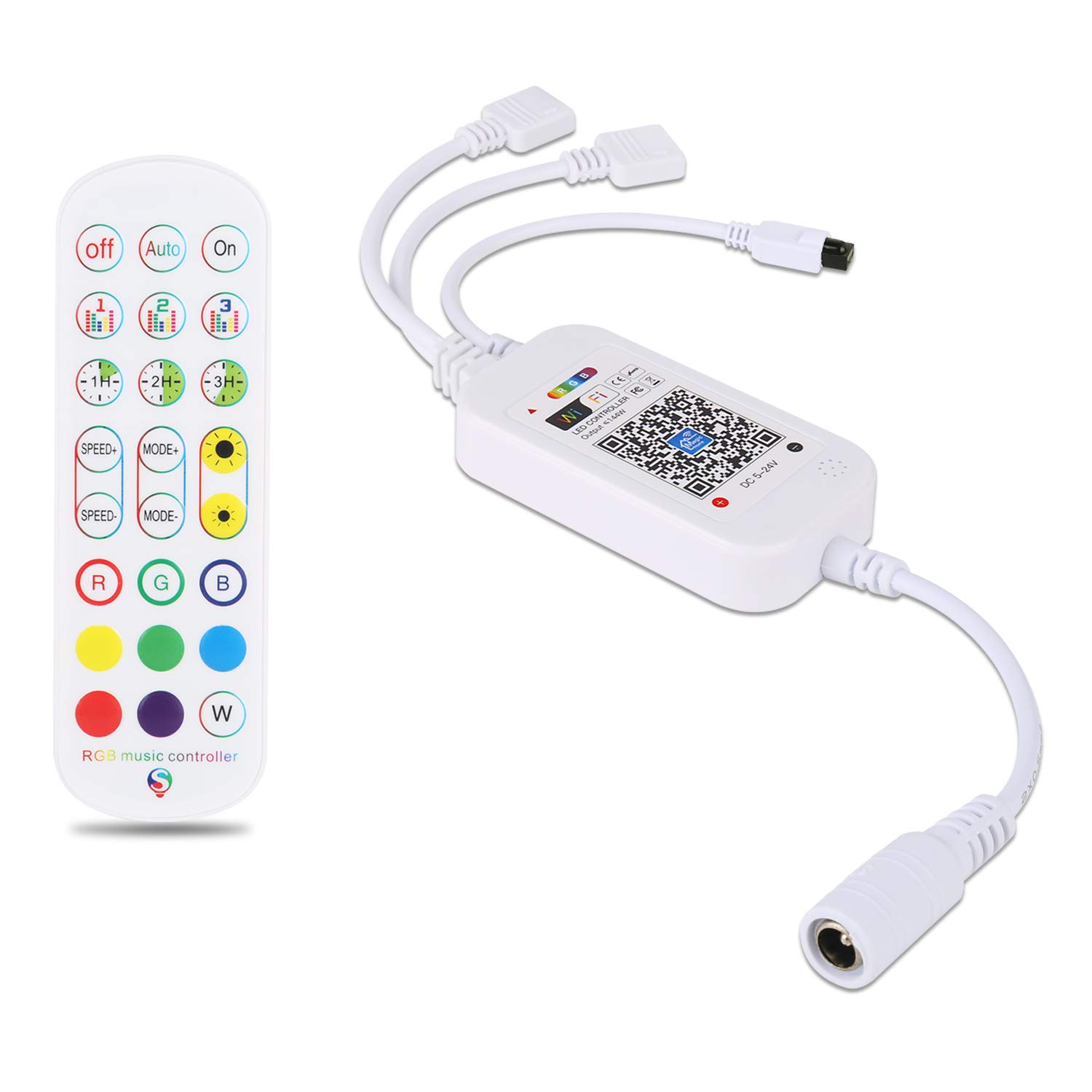 ALED LIGHT WiFi LED Smart Controller with Remote Control for Strip Lights, Wireless RGB WiFi Controller for LED Strip Light with 24-Key Remote Control, Compatible with Alexa Google Home