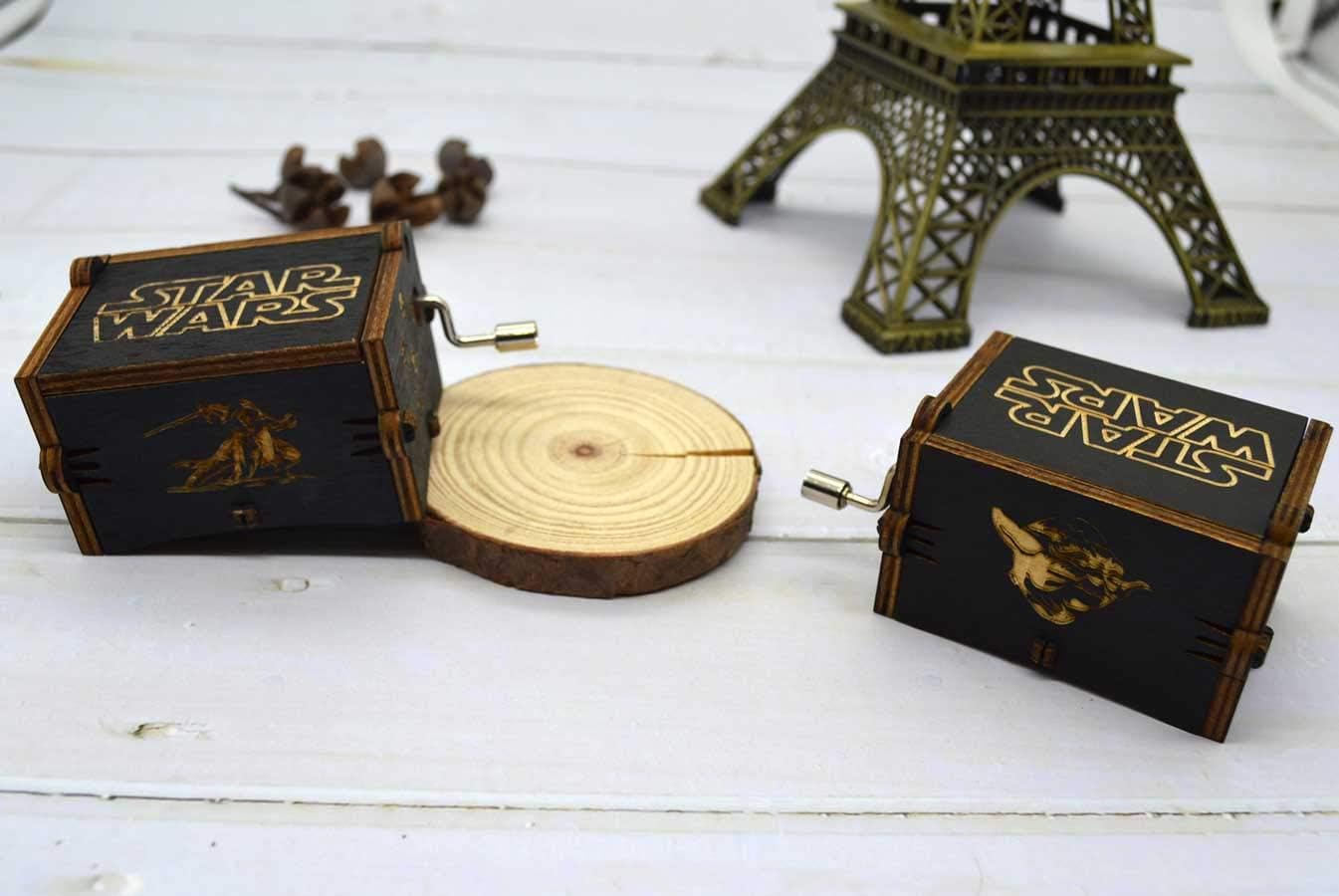 Micteney Star Wars Wooden Music Box,Star Wars Themed Gifts for Men,Clockwork Driven 3D Laser Engraved,18 Note Mechanism Star Wars Music Box - Image 4