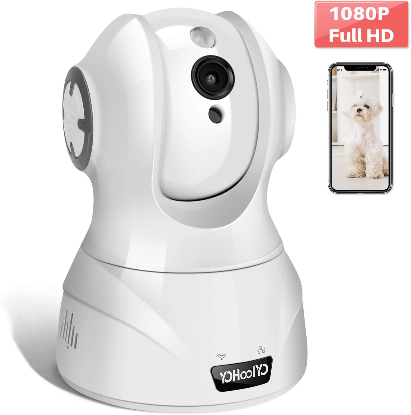 YOHOOLYO Cámara IP WiFi 1080P Full HD Cámara de Vigilancia Cámara Domo con Detección de Movimiento, Visión Nocturna Infrarroja y Conexión de Red/Wi-Fi, Compartible con iOS y Android