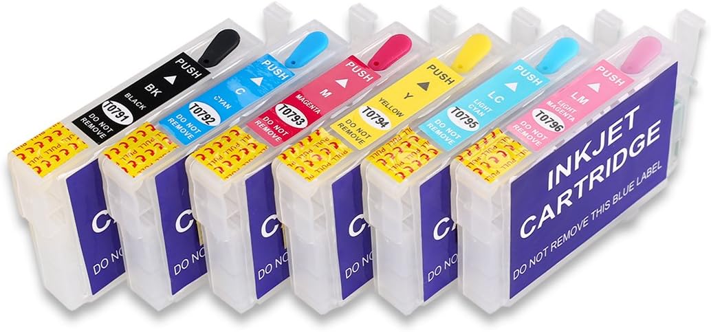 HEMEI Empty Rechargeable Ink Cartridge Replacement For T0791-T0796 Ink,Works With Stylus Photo 1400 1500W P50 PX650 PX660 PX700W PX710FW PX720WD Printer