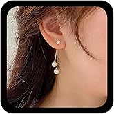 Allereyae Vintage Pearl Tassel Drop Earrings Pearl Ear Jacket Earrings Pearls Chain Earring Gold Pearls Dangle Earring Jewelry for Women