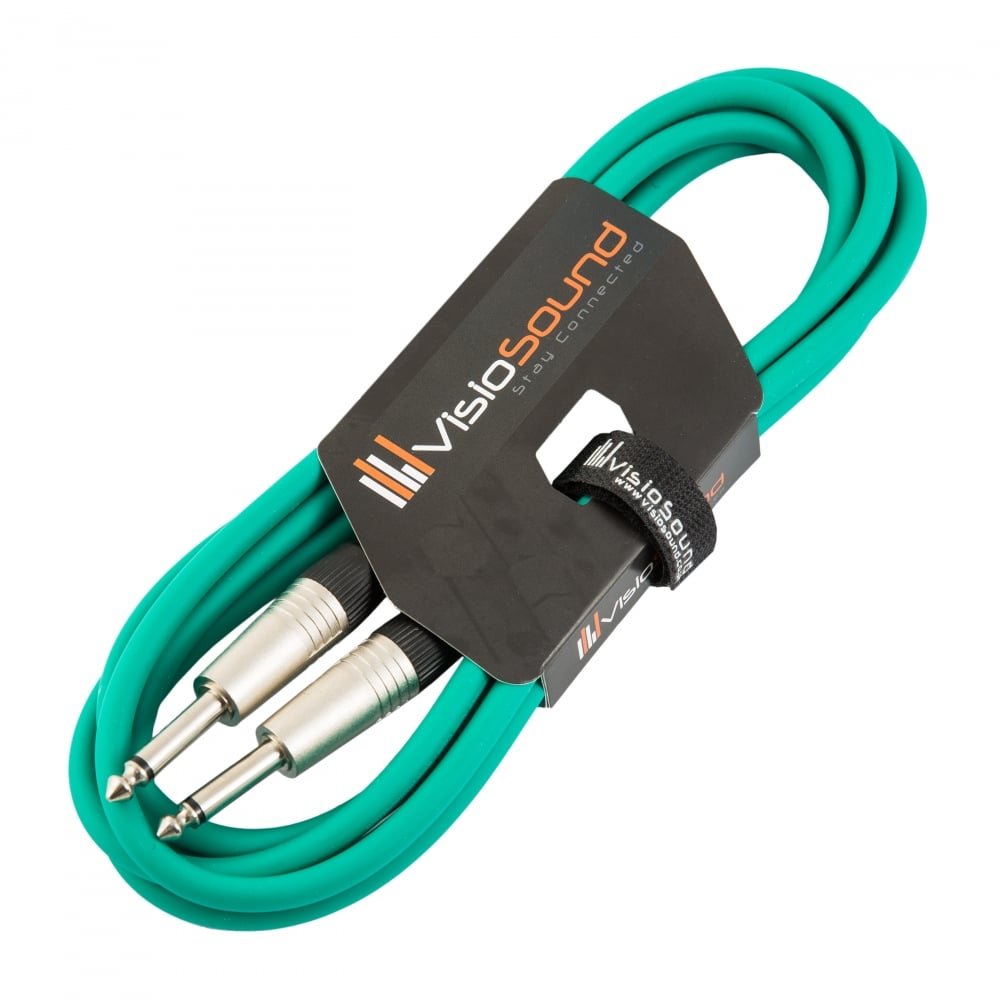 VisioSound Guitar Lead 6.35mm Mono Jack to Jack/Instrument Cable/Patch Lead / 6 Colours 3m Green