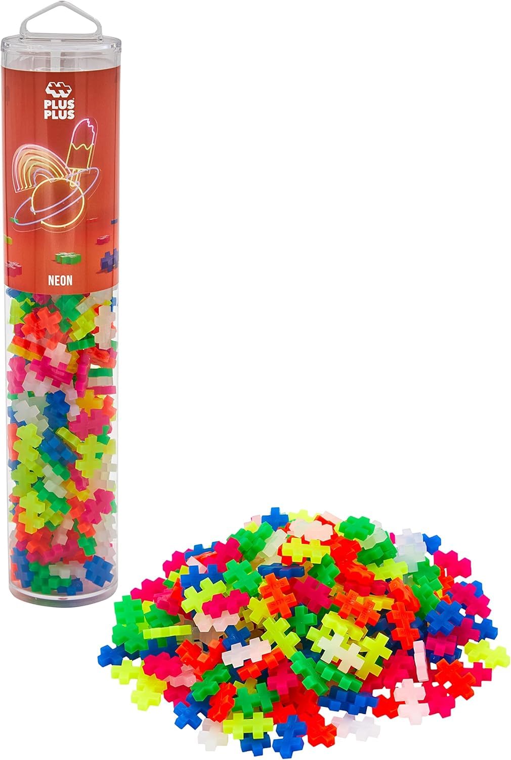 PLUS PLUS Building Blocks Toy - 240 pc Kids Construction Toys, Creative Learning Resources and STEM Play for Home and Travel - Girls and Boys Toys Age 5 Plus - Neon 240 Pieces