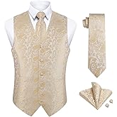 Enlision Suit Vest for Men Formal Paisley Mens Vests Dress Tie and Pocket Square Cufflinks Set Waistcoat Wedding Business