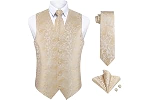 Enlision Suit Vest for Men Formal Paisley Mens Vests Dress Tie and Pocket Square Cufflinks Set Waistcoat Wedding Business