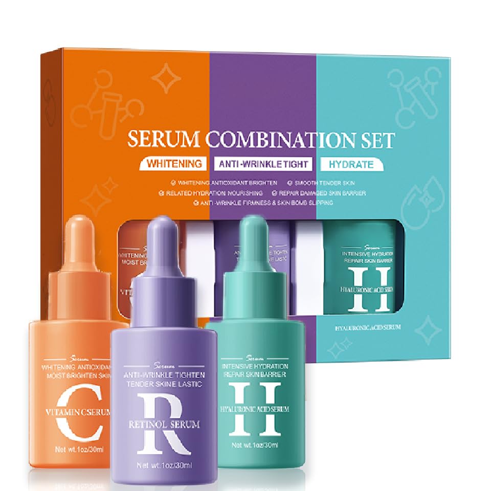 3-PACK Face Serum for Women with Vitamin C, Retinol and Hyaluronic Acid, Age Defying skin care sets & kits, Oil Control, Blemish Reduction, Pore Convergence, Fine Lines & Wrinkle Reduction Gift Set