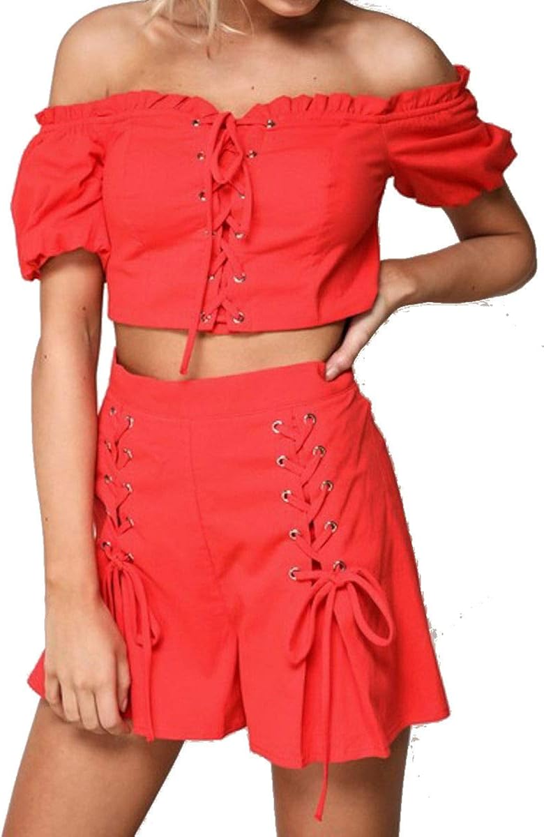 red two piece romper