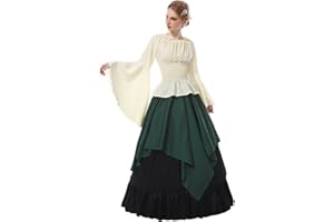 CR ROLECOS Renaissance Costume Women Medieval Peasant Dress Trumpet Sleeve Victorian Ren Faire Shirt and Skirt