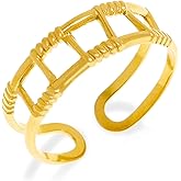 Frigotine Chunky Gold Open Rings for Women, Trendy Minimalist Vintage Adjustable Twisted Link Geometric Hollow Sun leaf Thumb Stackable Ring Prom Holiday Jewelry Gift