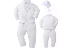 Booulfi Baptism Outfits for Boys Baby Boy Outfits Christening Gifts White Suits with Dress Shirt Pants