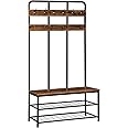 HOOBRO Hall Tree with Bench, Entryway Bench with Coat Rack, Mud Room Rack with 12 Double Hooks and Shoe Storage, Coat Tree, Shoe Rack Organizer, for Foyer, Front Door, Rustic Brown BF05MT01
