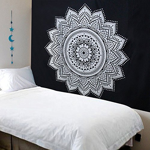 E-beauty Mandala Bohemian Tapestry Black and White Art Printing Wall Hanging Cloth - Indian Traditional Handicrafts- Wall Decor Hippie Tapestries …