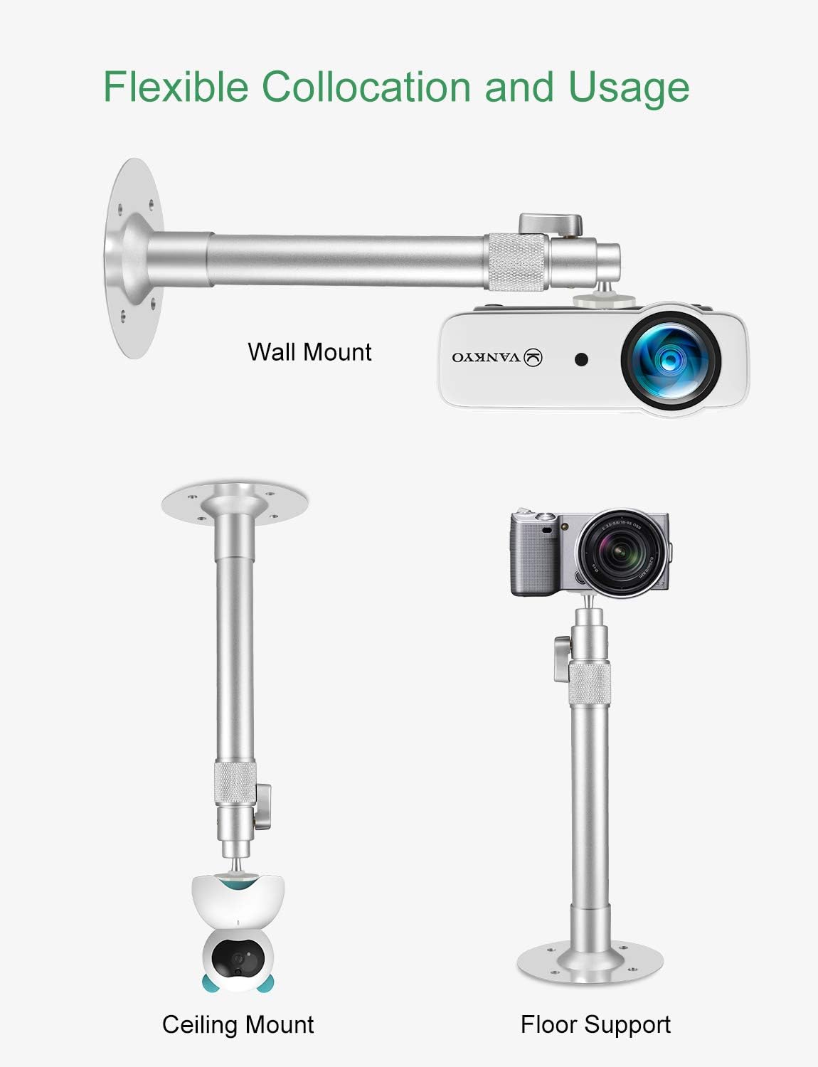 VANKYO Universal Extending Projector Ceiling Mount with Height Extendable Length 11.8" - 19.7" Adjustable 360°Angle Rotatable Drop Ceiling Projector Mount, Compatiable with VANKYO Leisure 3: MP3 Players & Accessories