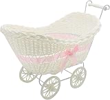 SAFRI Baby Pram Hamper Wicker Toy Basket with Handles White Pink 34x22x25cm view 3