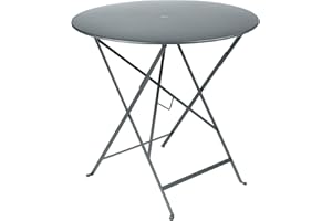 Fermob - Bistro 30" Round Table - Folding Table with Steel Top & Umbrella Hole - Outdoor Dinner & Drinks - Perfect for Patio & Garden - (Storm Grey)