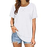 Beimuc Summer Tops for Women Short Sleeve Crewneck Tshirts Side Split Loose Fit Tunic Shirts