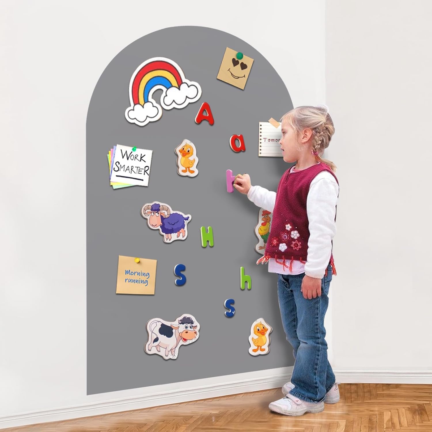 Photo 1 of Warasee Magnetic Wall Decal Arch, 15'' x 31'' Magnetic Chalk Board Sticker for Kids, Playroom, Home (Light Gray)