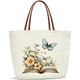 ZEDEV Floral Butterfly Tote Bag For Women, Canvas Tote Bags Grocery Shopping Shoulder Bag for Work Beach Travel Gym, Beach Bag Shopping Handbag Birthday Gifts for Mom Teacher Friends -02