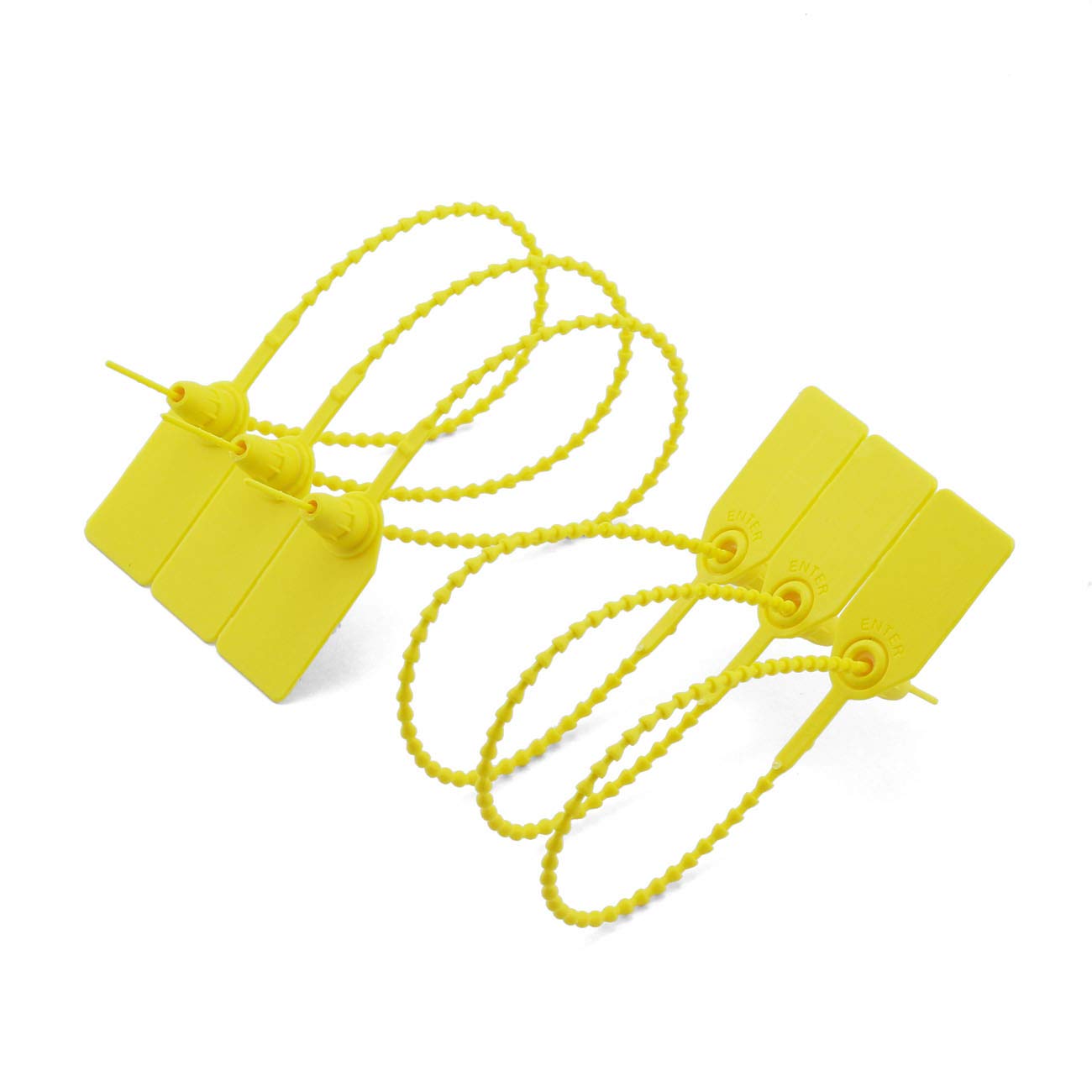 PZRT 20pcs Plastic High Security Seal With Metal Insert Adjustable Self-Locking Pull Tight Cable Ties Tags Disposable Wire Padlock for Cargo Container Seal Lock Yellow