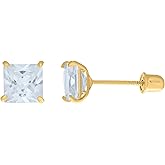 14Kt Yellow Gold Womens Princess-Cut Cubic-Zirconia 5mm Square Stud Earrings