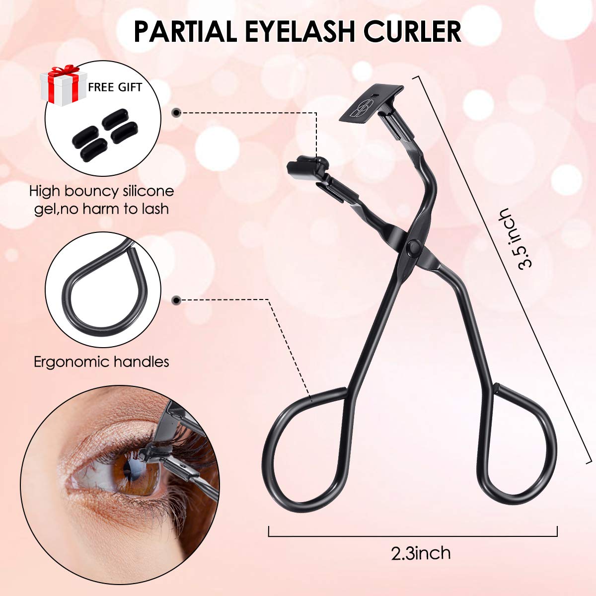 Eyelash Curler, Hizek 3 in 1 Mini Eyelash Curler Kit with Partial Eyelash Curler, Eyelash Extension Tweezers and Silicone Refill Pads, for Eyelashes Curling Natural and Long Lasting : Beauty