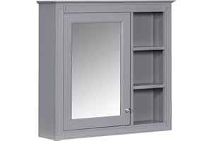 Virubi Bathroom Wall Cabinet with Mirror, 30'' x 28'' Medicine Cabinet with Mirror Door and Adjustable Shelves, Over Toilet Storage Cabinet, Wall-Mounted Bathroom Mirrors for Over Sink with Storage