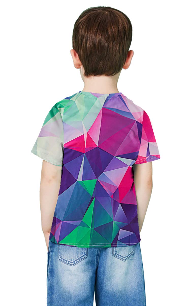 RAISEVERN Große Kinder T-Shirts Kurzarm Geometrisch Gedruckt Kleidung Stilvolle Rundhals T-Shirt T Tops für 12-13Years Girl Boy