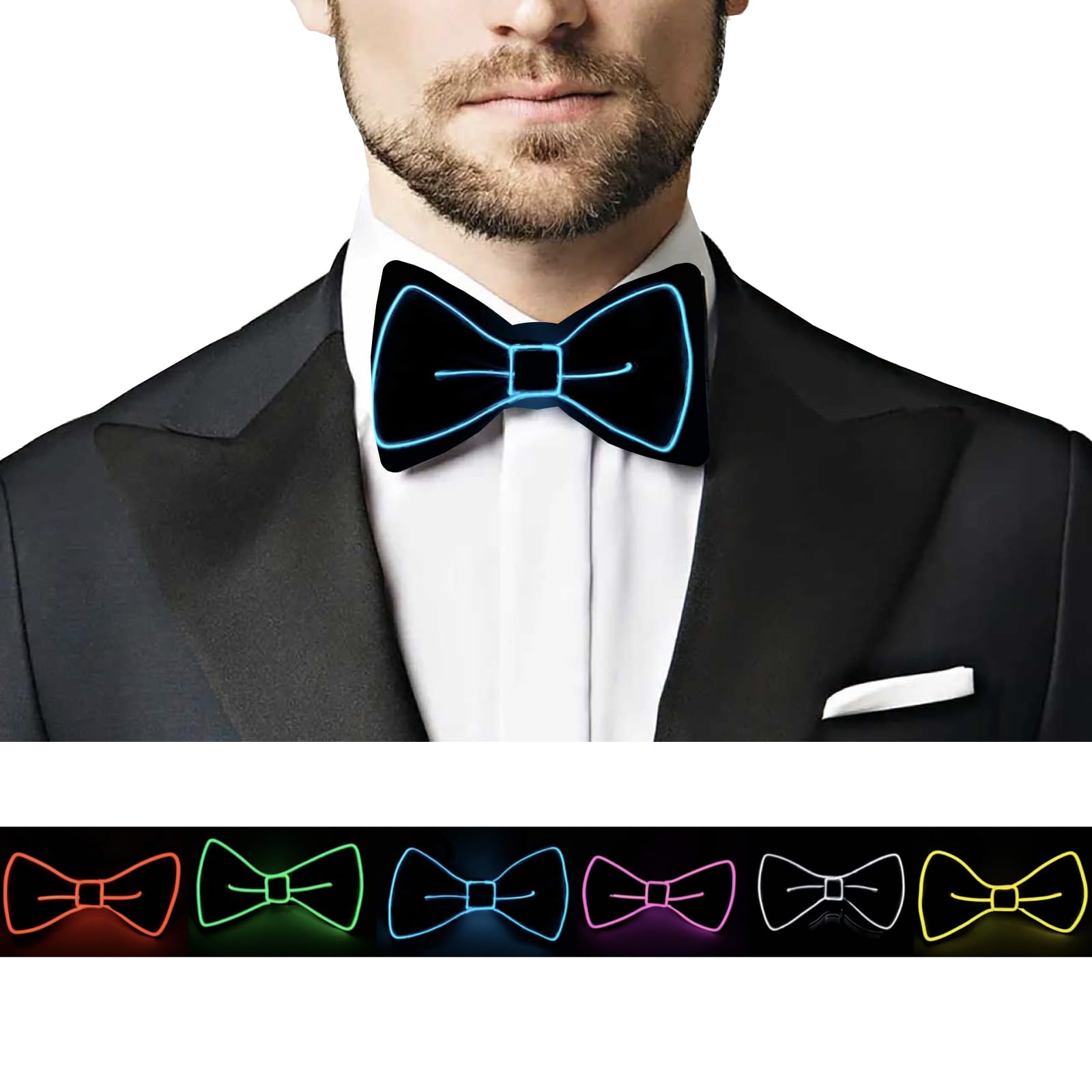 SOUTHSKY Novelty LED Bowtie,Neon Glow Light Up,Fancy Dress Accessories For Party,Rave,Birthday,Wedding,Festival,Halloween,Christmas Costume Cosplay(Blue) — image 1