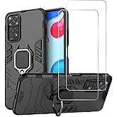 Urspasol for Xiaomi Redmi Note 11/ Note 11S Case (Not 5G) with Screen Protector Tempered Glass Hybrid Heavy Duty Armor Protective Bumper Phone Cover with 360° Degree Ring Holder Kickstand (Black)