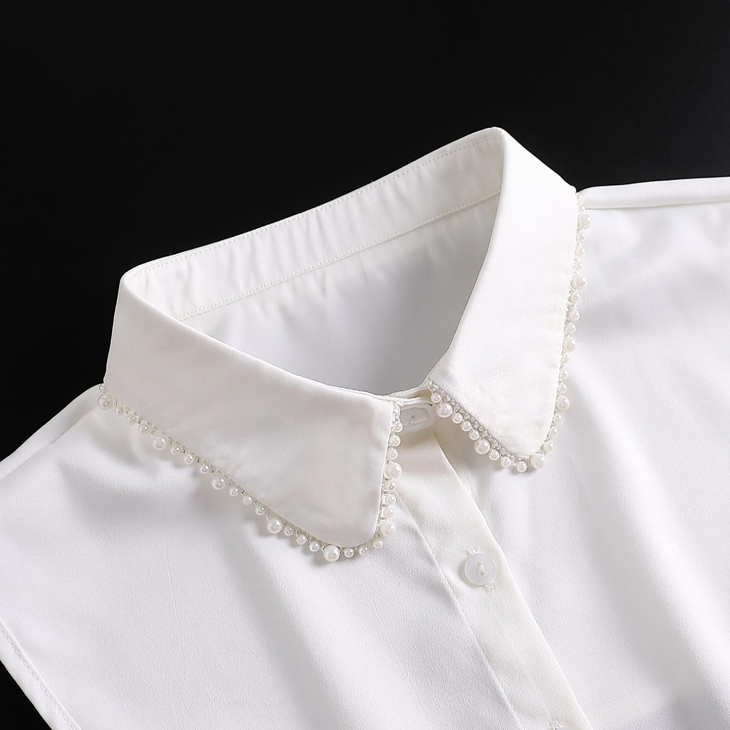 Joyci Woman Decorate Pearl Half Shirt Pure Color False Collar Detachable Faux Collar Dickey (AP01)