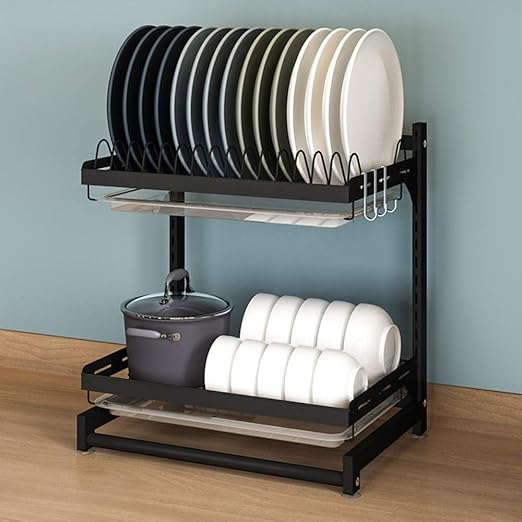 Estante For Platos Negro Montado En La Pared, Estante For Platos ...