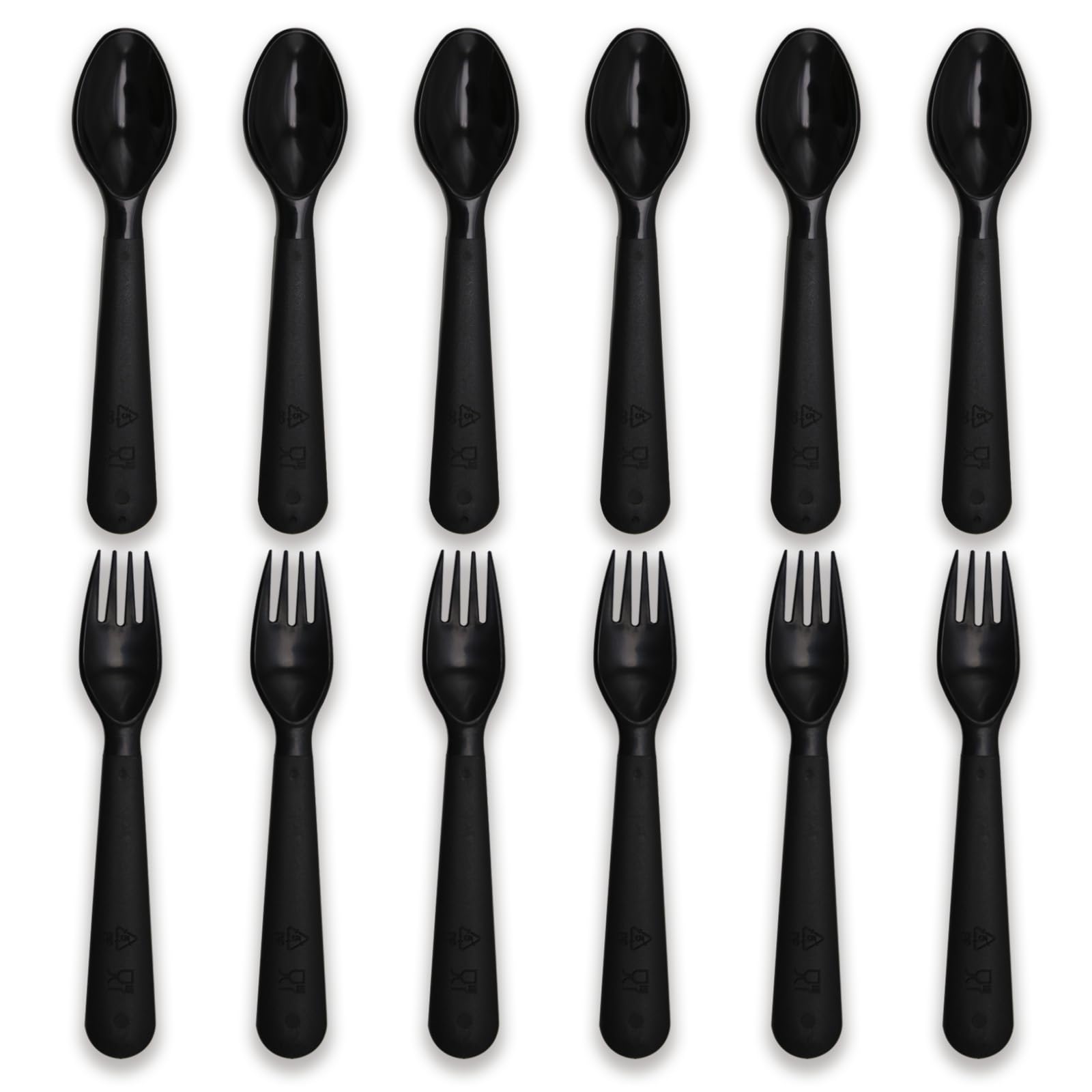 Photo 1 of Muulaii 12 Pcs Kids Spoons and Forks Toddler Utensils Plastics Reusable Silverware Baby Cutlery Set Feeding Dinnerware Utensils BPA Free Microwave Dishwasher and Freezer Safe- Black