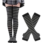 WDIRARA Women's Striped Over the Knee Tights Kawaii Thigh High Stockings Party Pantyhose