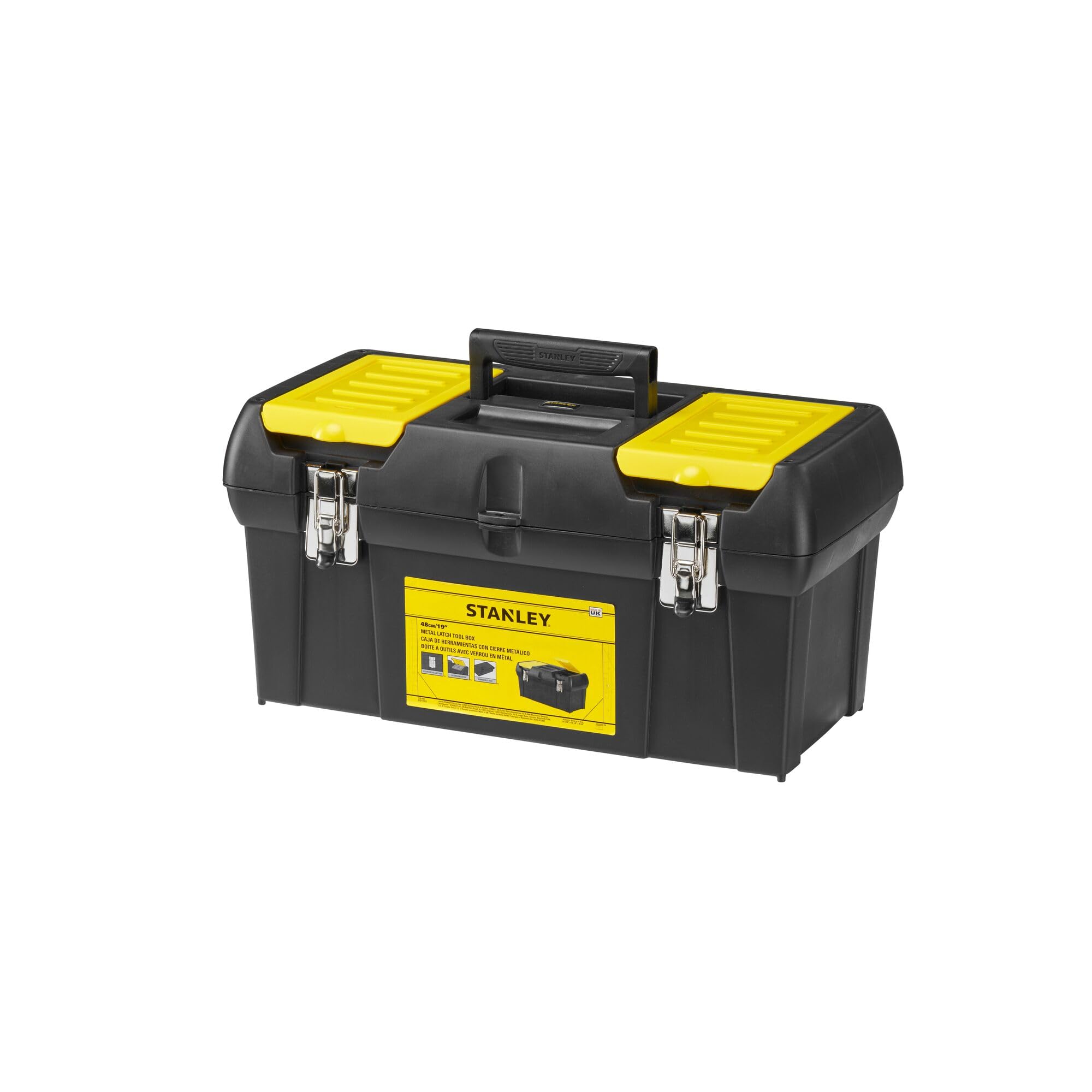 STANLEY Toolbox Storage with Heavy Duty Metal Hinge, 2 Lid Organisers for Small Parts, Portable Tote Tray for Tools, 19 inch, 192066